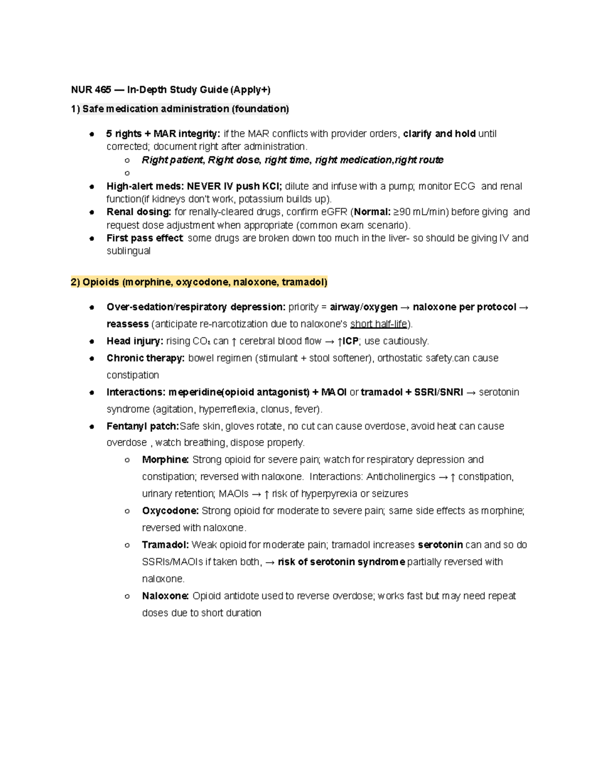 NUR 465 Final Exam Study Guide: Safe Medication Practices & Key ...