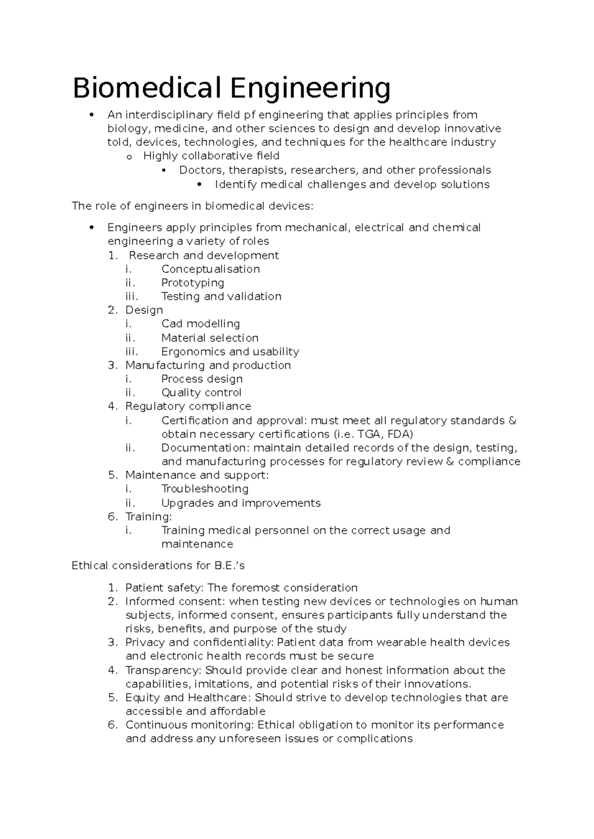 Biomedical Engineering - Conceptualisation ii. Prototyping iii. Testing ...