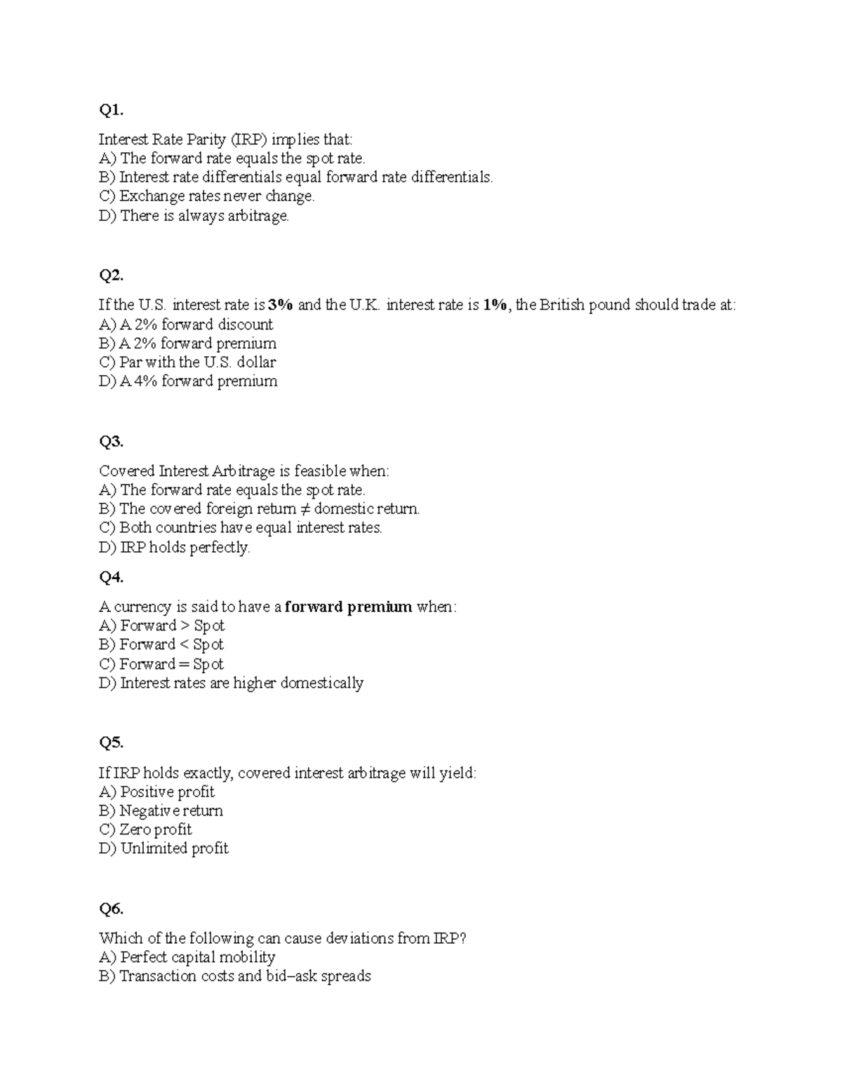 C5 - Interest Rate Parity (IRP) Multiple Choice Questions - Studocu