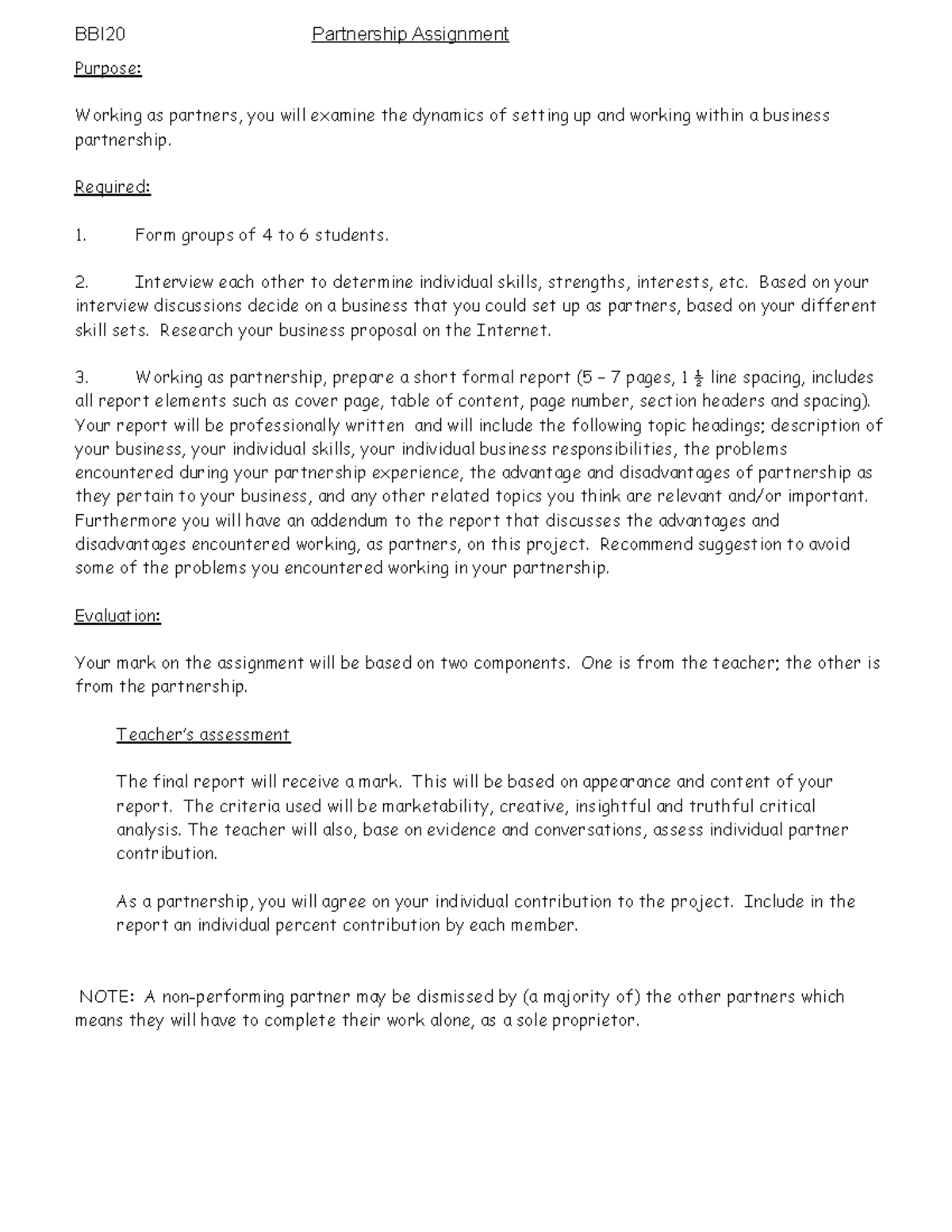 17 Partnership Assignment - BBI20 Partnership Assignment Purpose ...