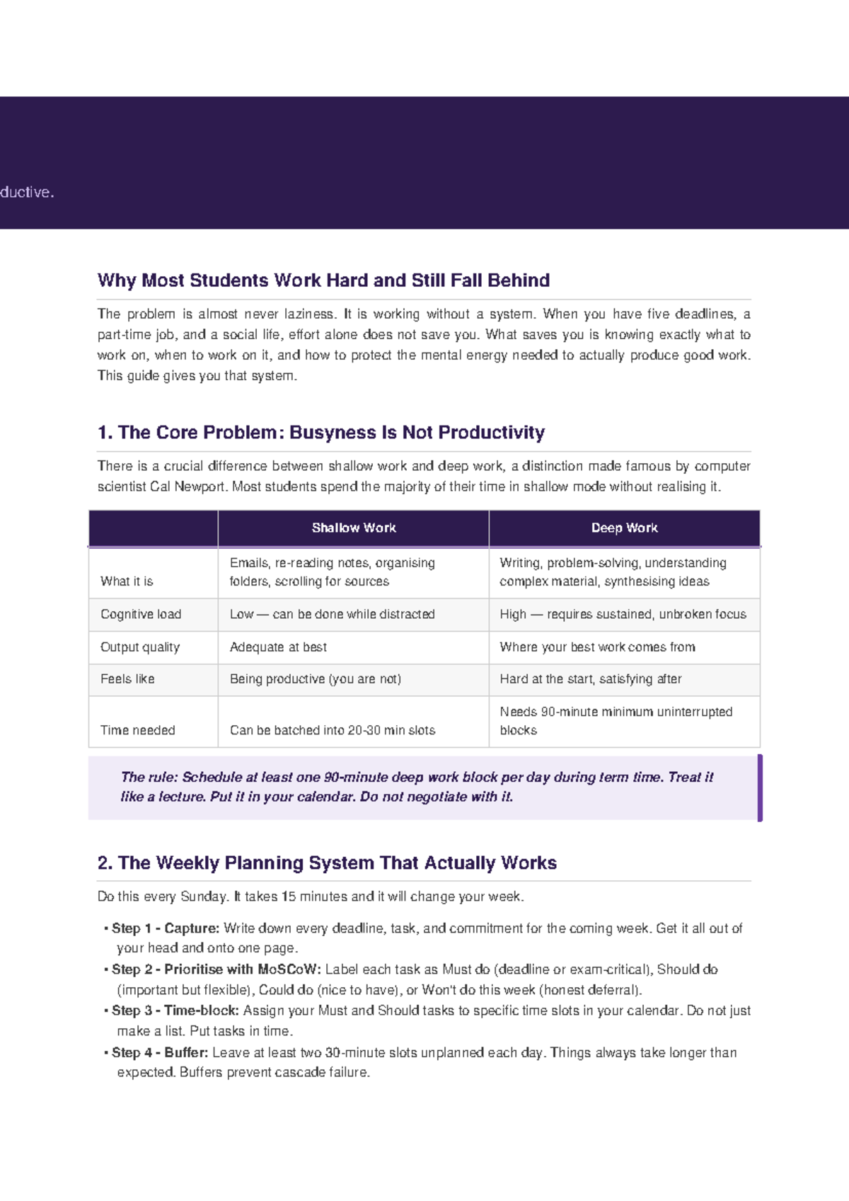 Time Management Study Guide: Mastering Deep Work Techniques - Studocu