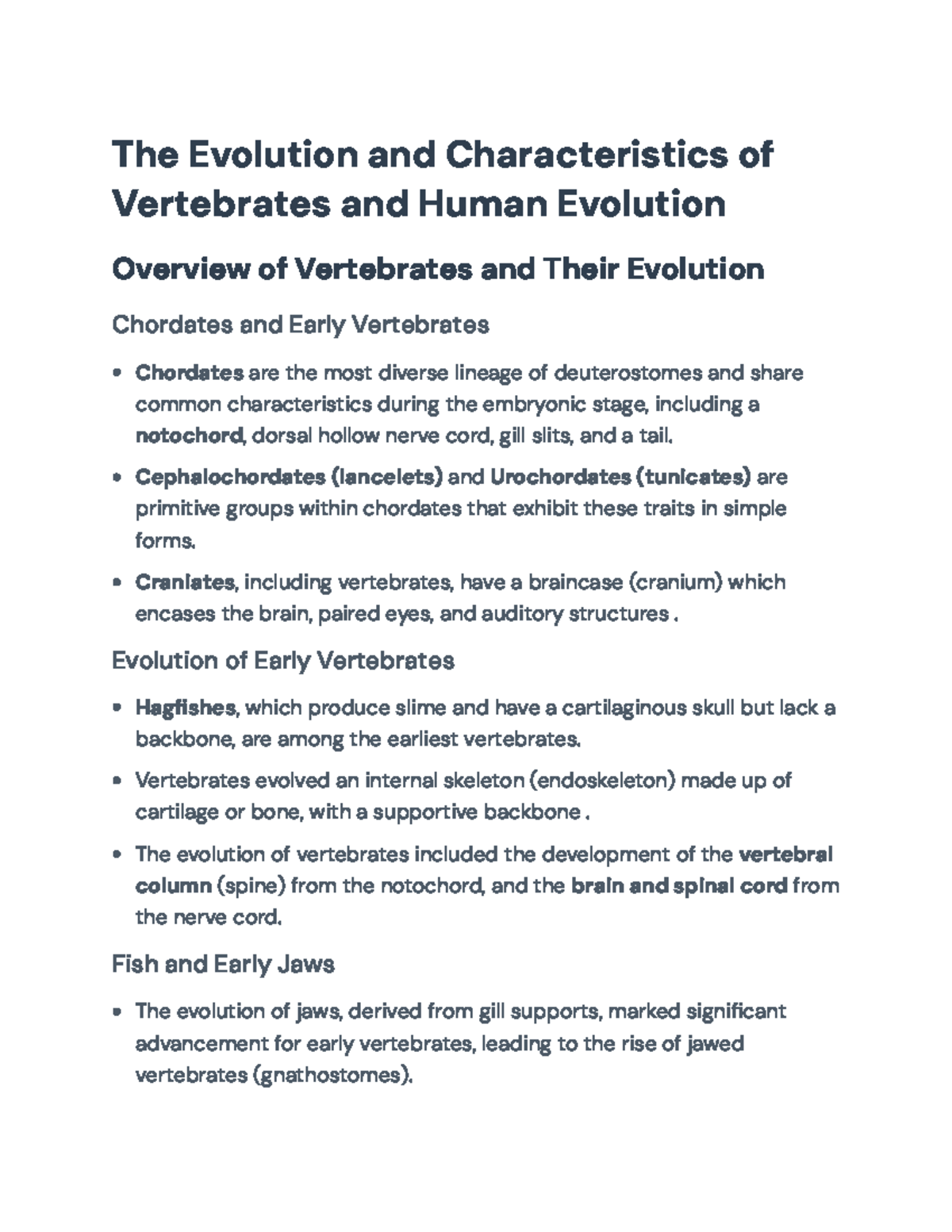 The Evolution of Vertebrates and Human Origins: A Comprehensive ...