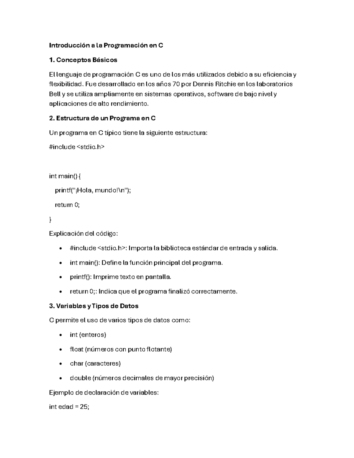 Introducción a la Programación en C - Conceptos Básicos El lenguaje de ...