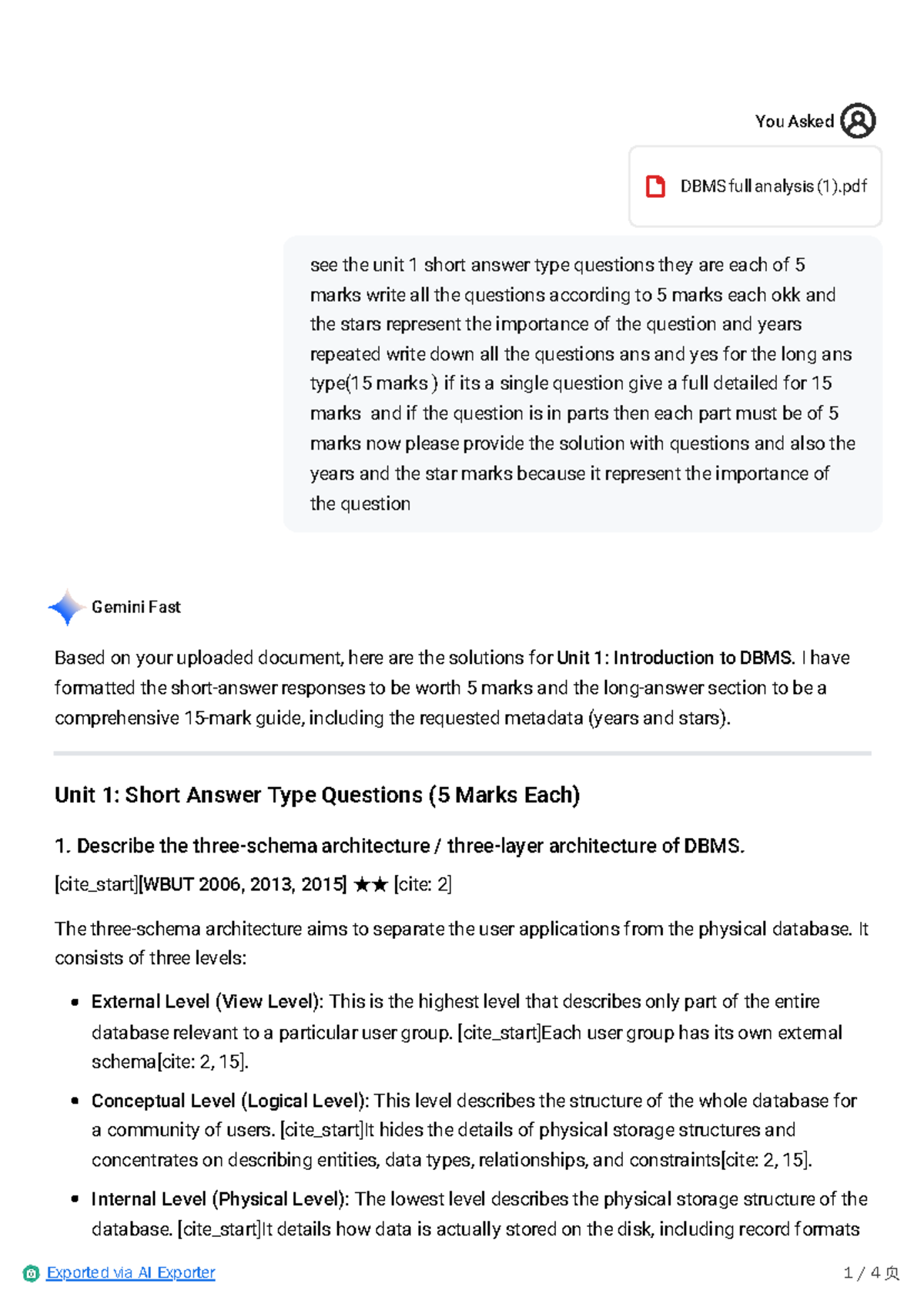 DBMS Unit 1: Short Answer & Long Answer Questions (5 & 15 Marks) - Studocu