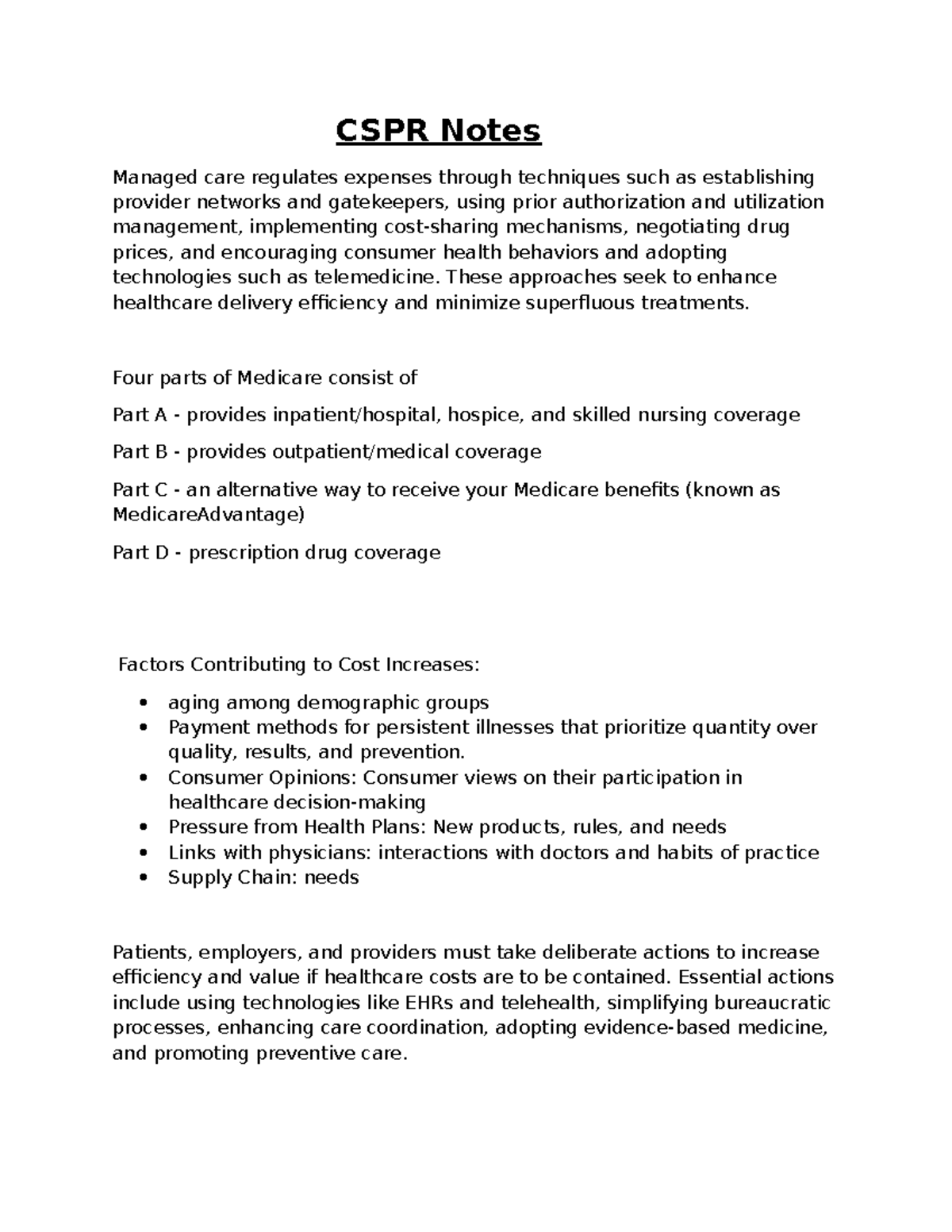 CSPR Notes: Managed Care, Medicare, and Cost Management Strategies ...