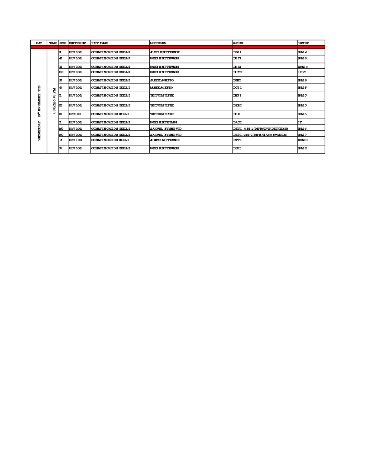 DCU 1001 Communication Skills Class Schedule - Nov 26, 2025 - Studocu