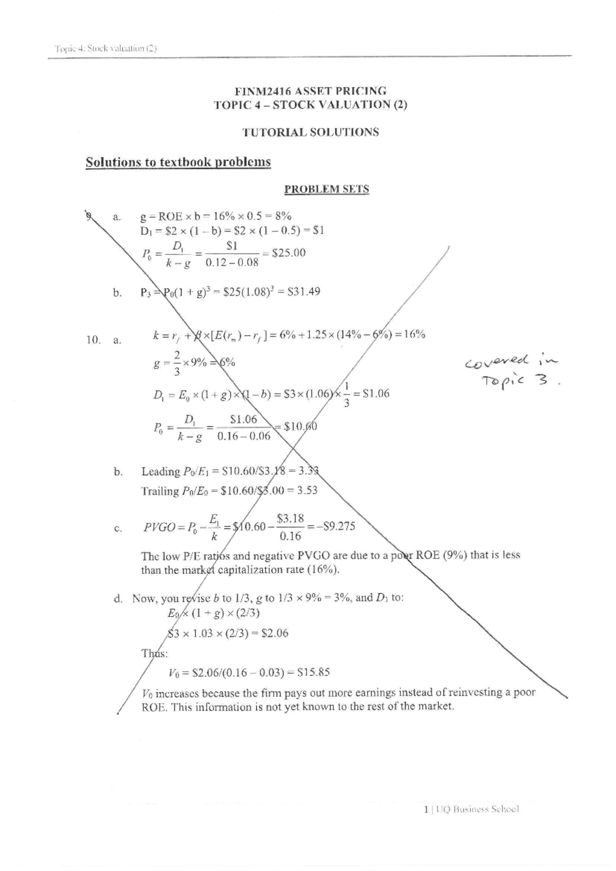 Tutorial Solutions Week 4 FINM2416 - Topic 4: Stock valuation (2 ...