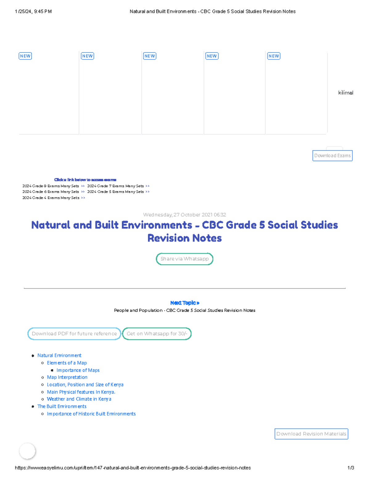 CBC Grade 5 Social Studies: Natural & Built Environments Revision Notes ...