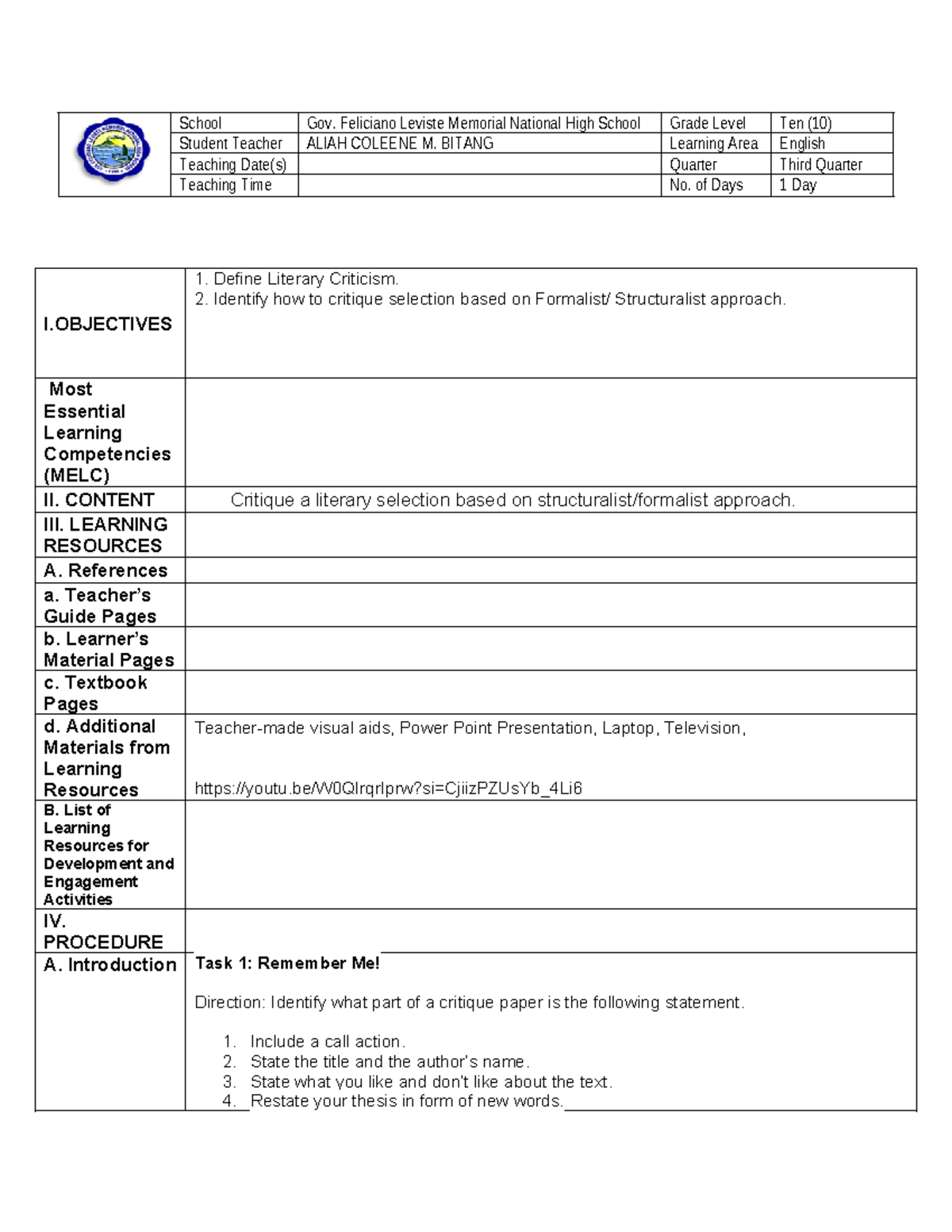 Structuralist Literary Criticism: Formalist Approaches in English 10 -  Studocu