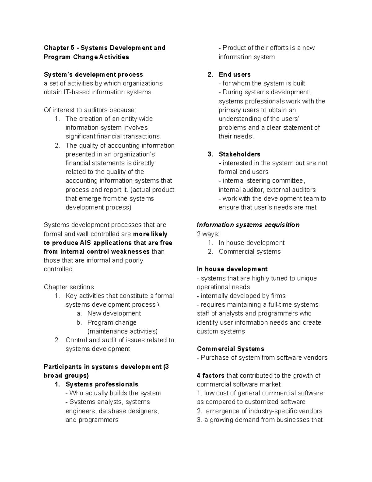 IT Audit - Chapter 5: Systems Dev & Program Change Activities - Studocu