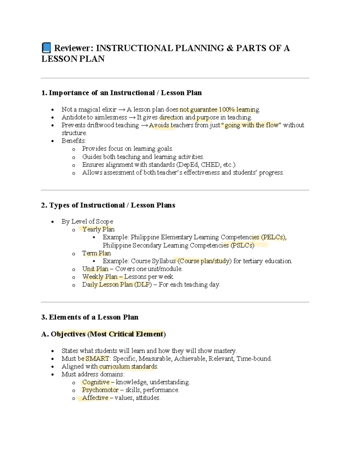 POT - Lecture: Key Components of an Instructional Lesson Plan - Studocu