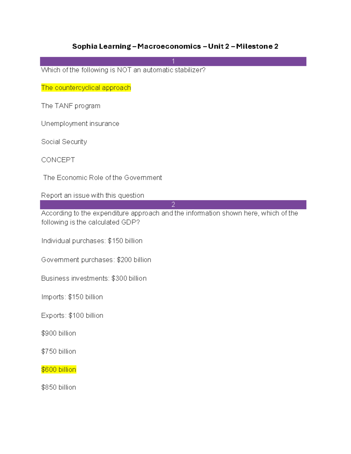Sophia Learning – Macroeconomics – Unit 2 – Milestone 2 Review Notes ...