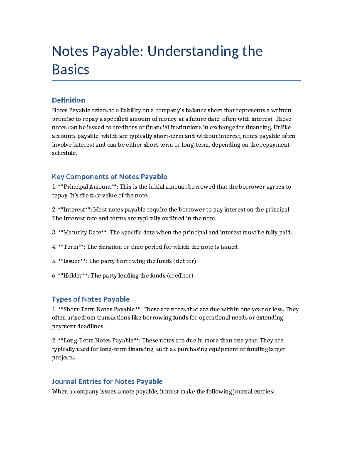 Notes Payable Lesson: Key Concepts and Journal Entries Explained - Studocu