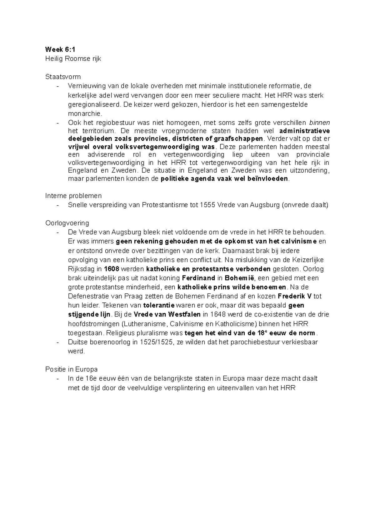 Heilig Roomse Rijk: Week 6 Samenvatting & Inzichten (HG 101) - Studeersnel