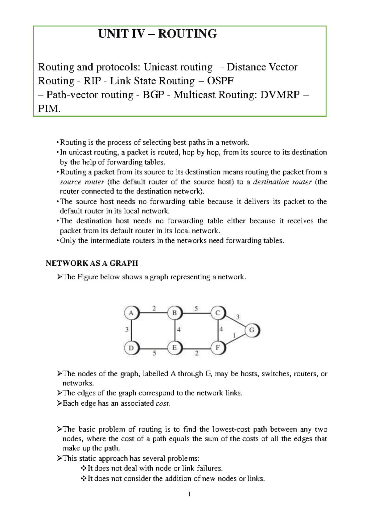 Cs3591 CN UNIT IV Routing and Protocols Overview - Studocu