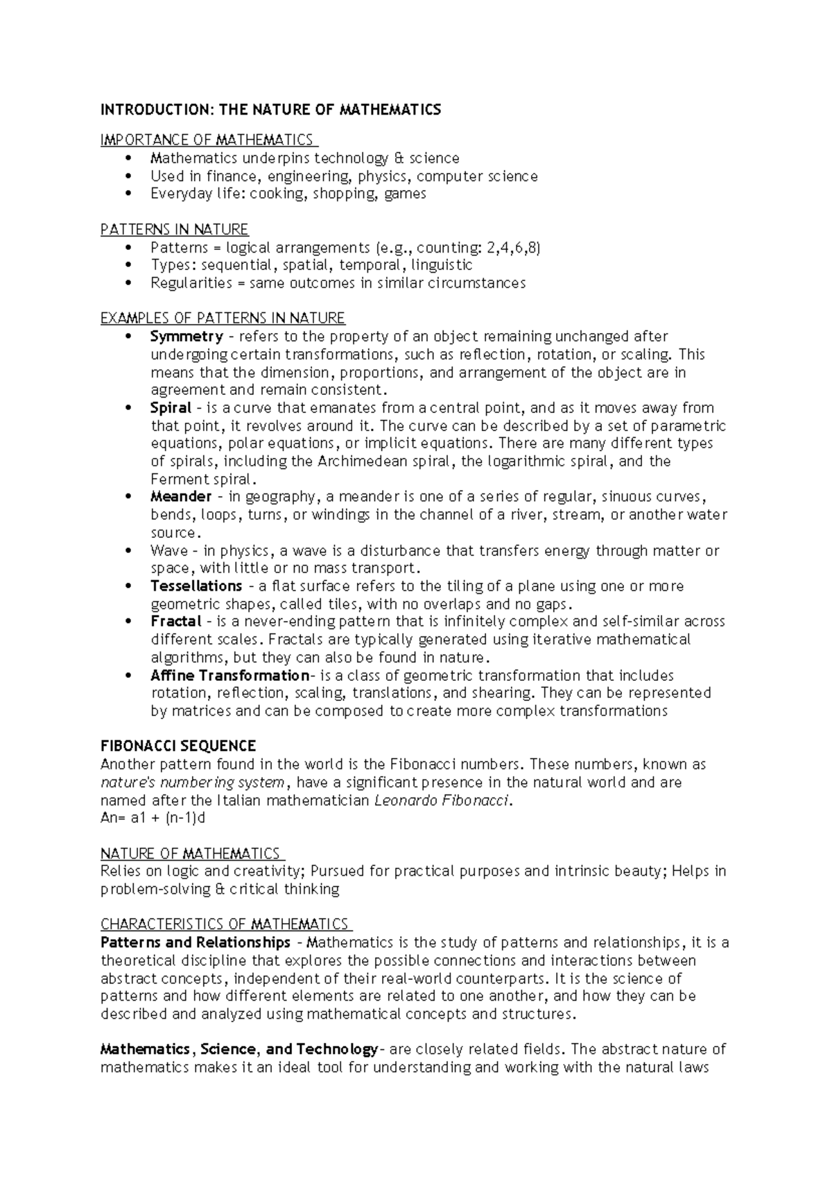 Introduction to the Nature of Mathematics: Importance & Patterns - Studocu
