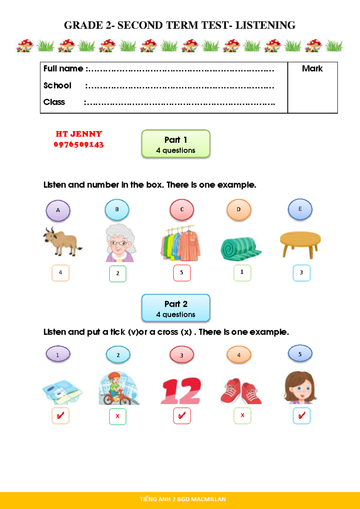 GRADE 2 TERM 2 LISTENING & READING ASSESSMENT - Studocu