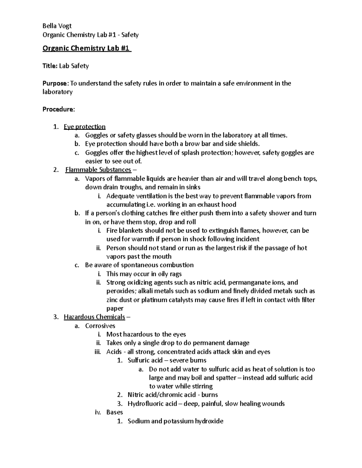 Organic Chemistry Lab #1 - Comprehensive Safety Guidelines - Studocu
