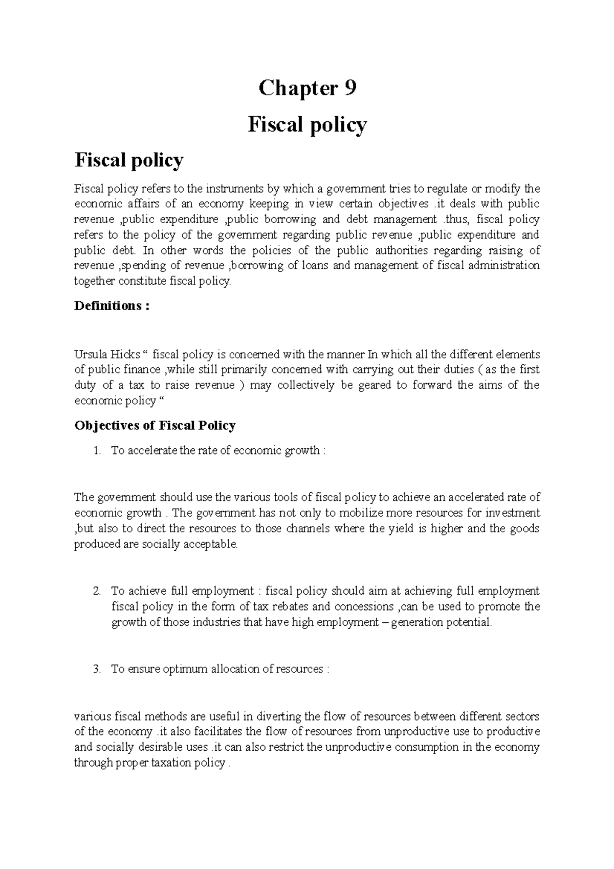 Fiscal Policy Notes Overview - Chapter 9 Analysis and Definitions - Studocu