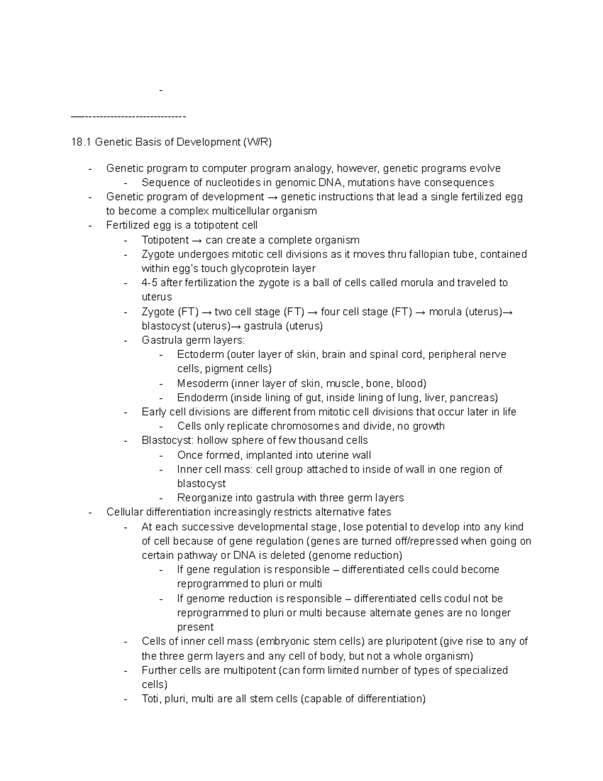 LS 7C Notes: Genetic Basis of Development and Cell Differentiation ...