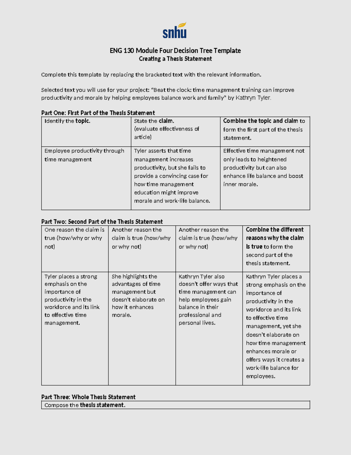 ENG 130 Module 4 Thesis Statement Template - Decision Tree Analysis ...