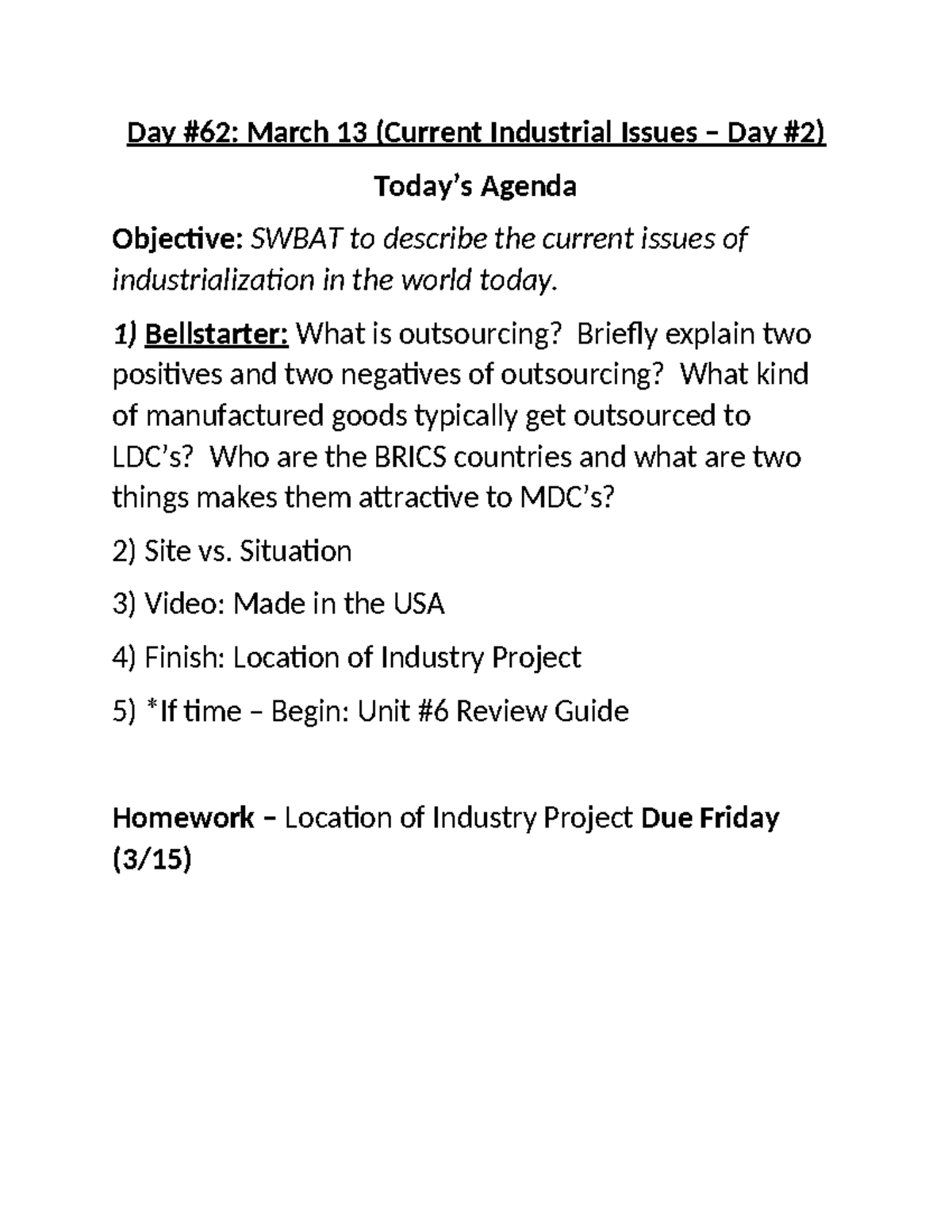 Day 62 - Current Industrial Issues - Day 2 3-13-24 - Day #62: March 13 ...