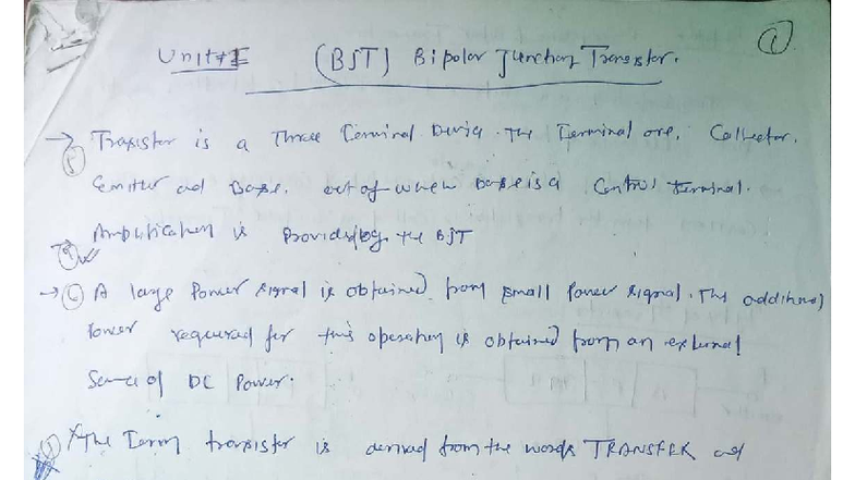 BJT (BST) Handwritten Notes: Understanding Bipolar Junction Transistors ...