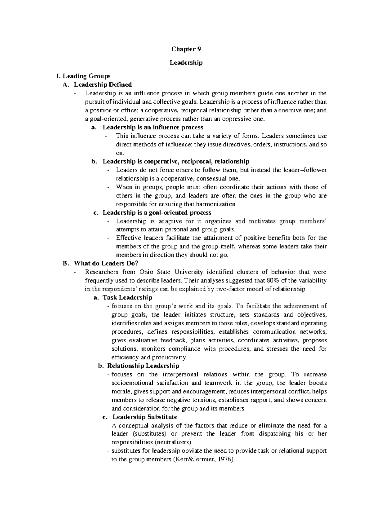 Chapter 9 leadership - Summary BS Psychology - Chapter 9 Leadership I ...