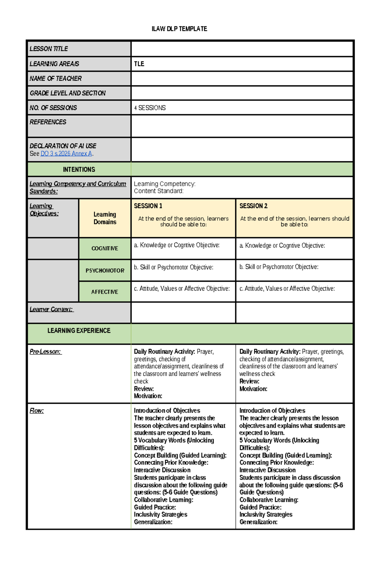 ILAW DLP Lesson Plan: 4 Sessions Overview and Objectives - Studocu