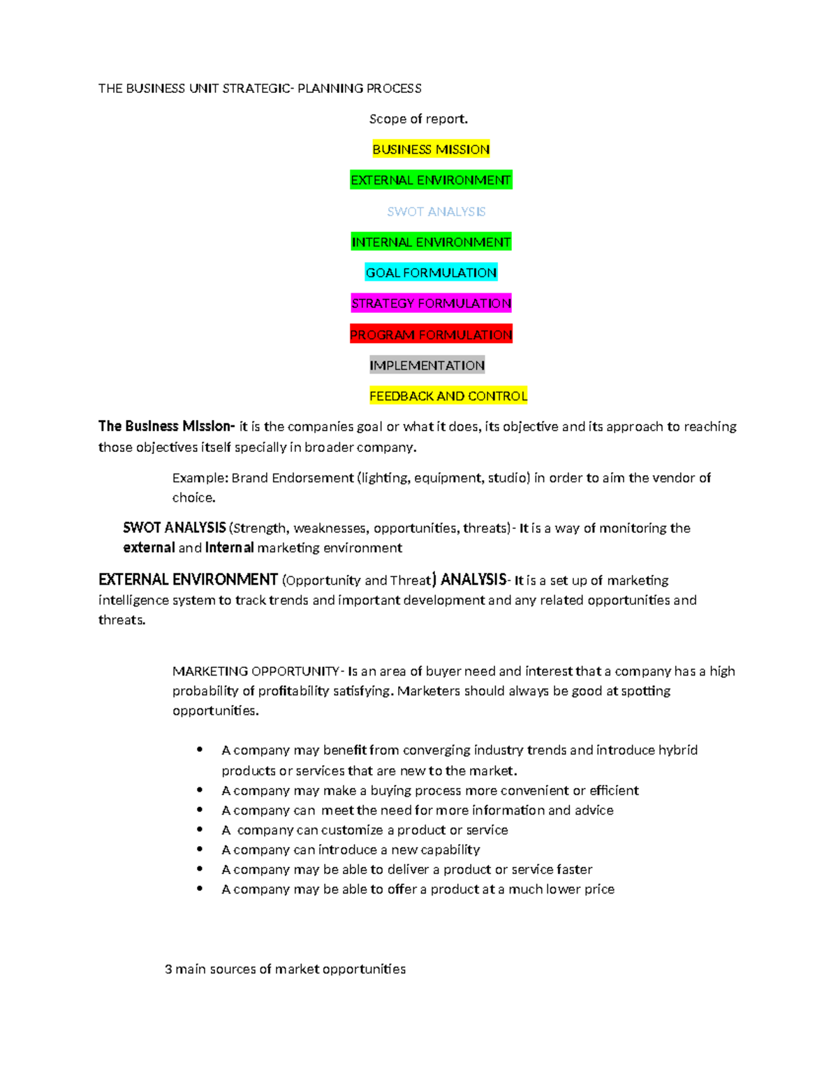BUS 301: Business Unit Strategic Planning Process Overview - Studocu