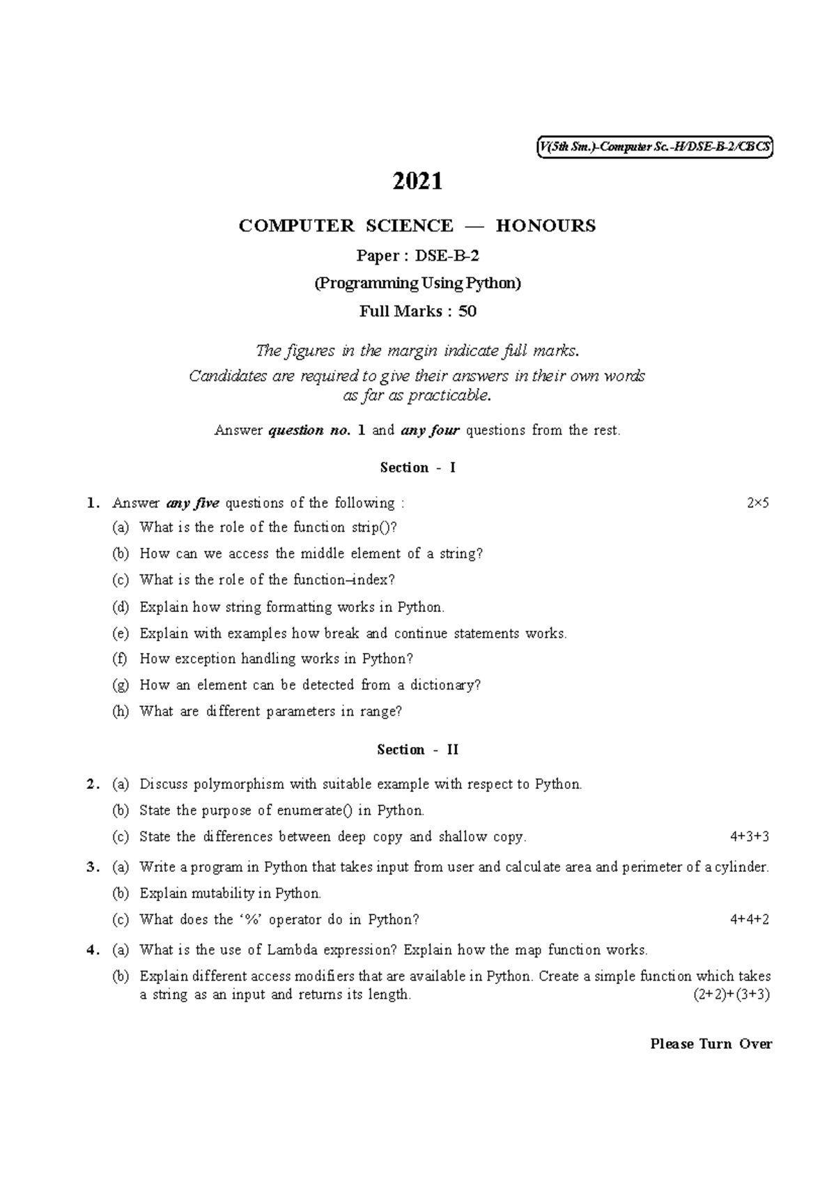 CU-2021 B - Programming Using Python Past Year Questions - Studocu