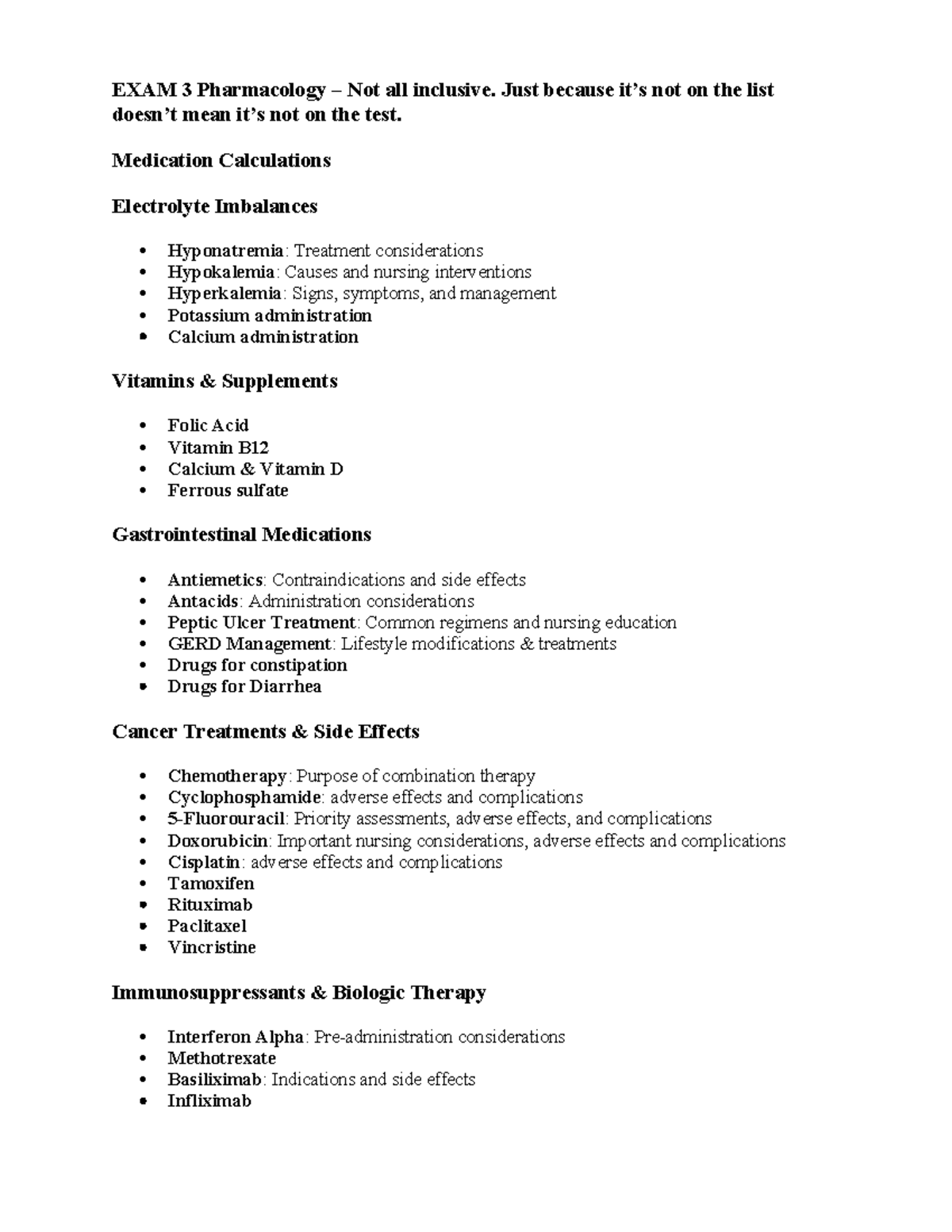 Exam 3 Study Guide: Key Pharmacology Concepts and Medications - Studocu