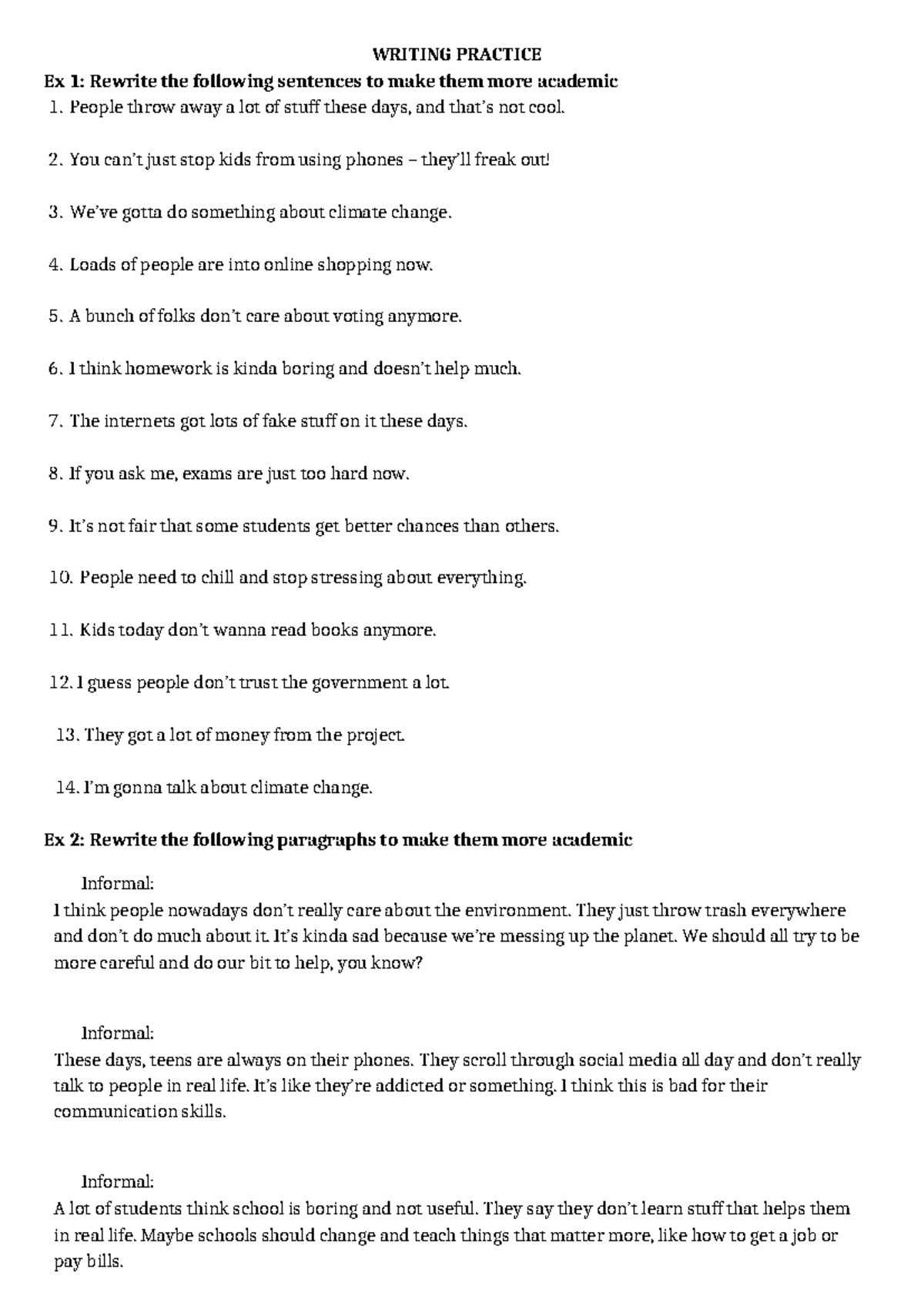 Academic Writing Practice: Enhancing Sentence Structure and Content ...