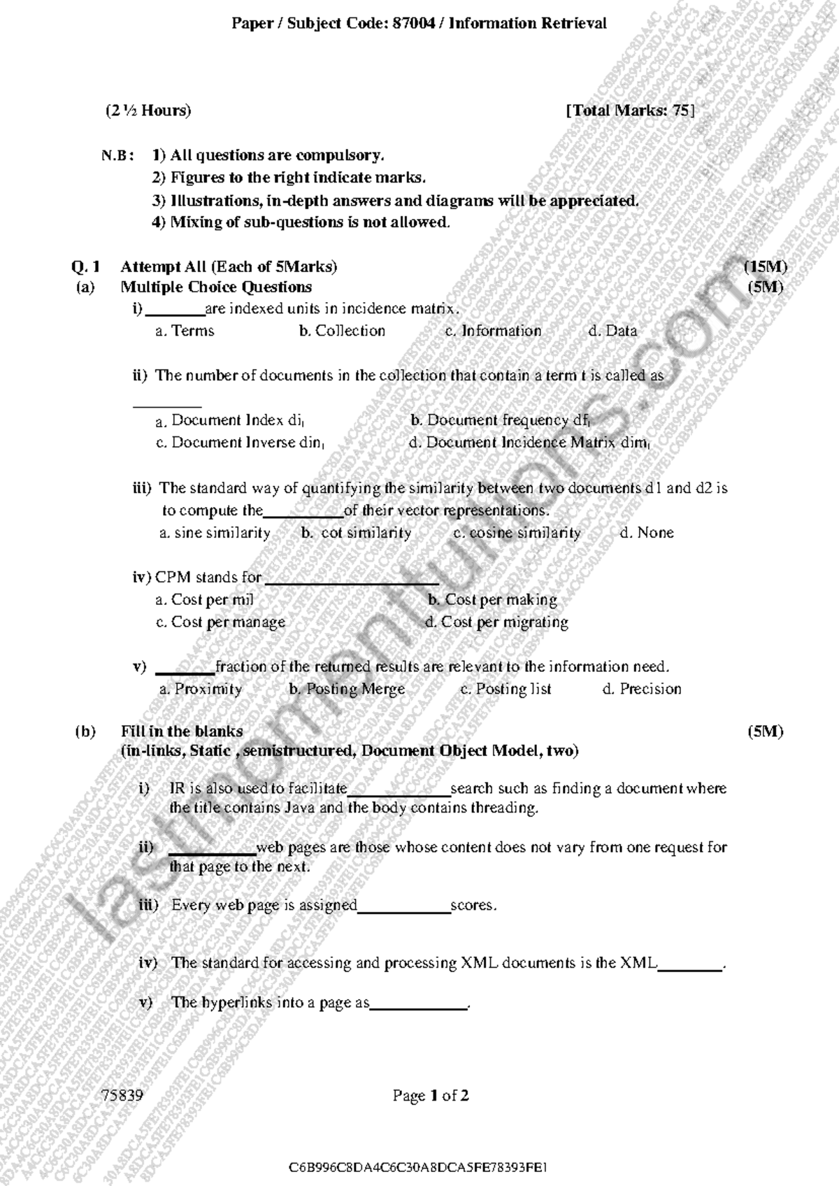 Tybsc-CS SEM6 IR APR19 - Information Retrieval Question Paper - Studocu