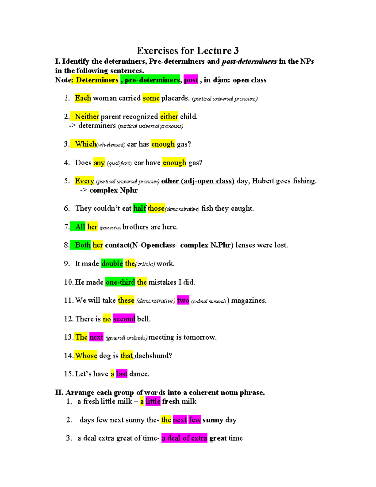 Lecture 3: Noun Phrases Exercise 3 - Determiners & Modifiers Analysis ...