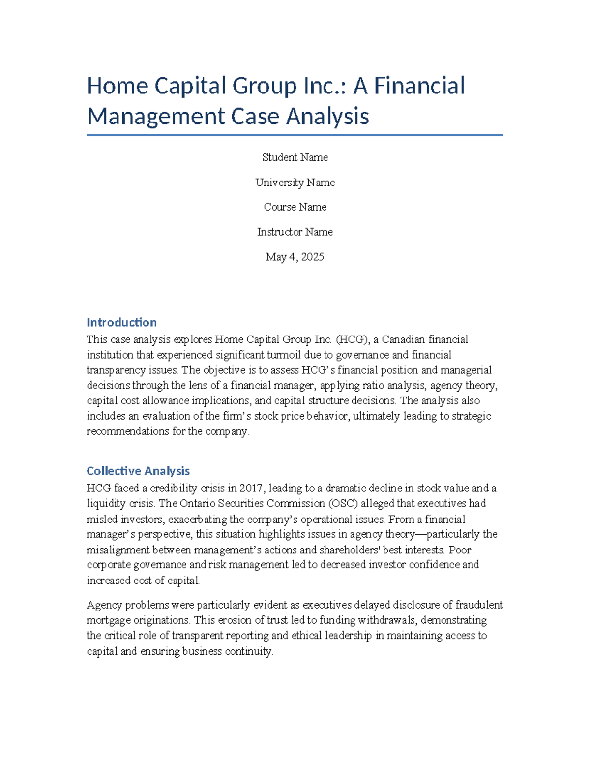 HCG Case Analysis APA7 Expanded - Home Capital Group Inc.: A Financial ...