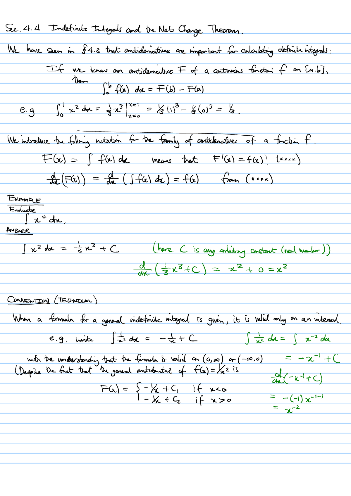 4.4 Indefinite Integrals & Net Change Theorem Notes (2025) - Studocu