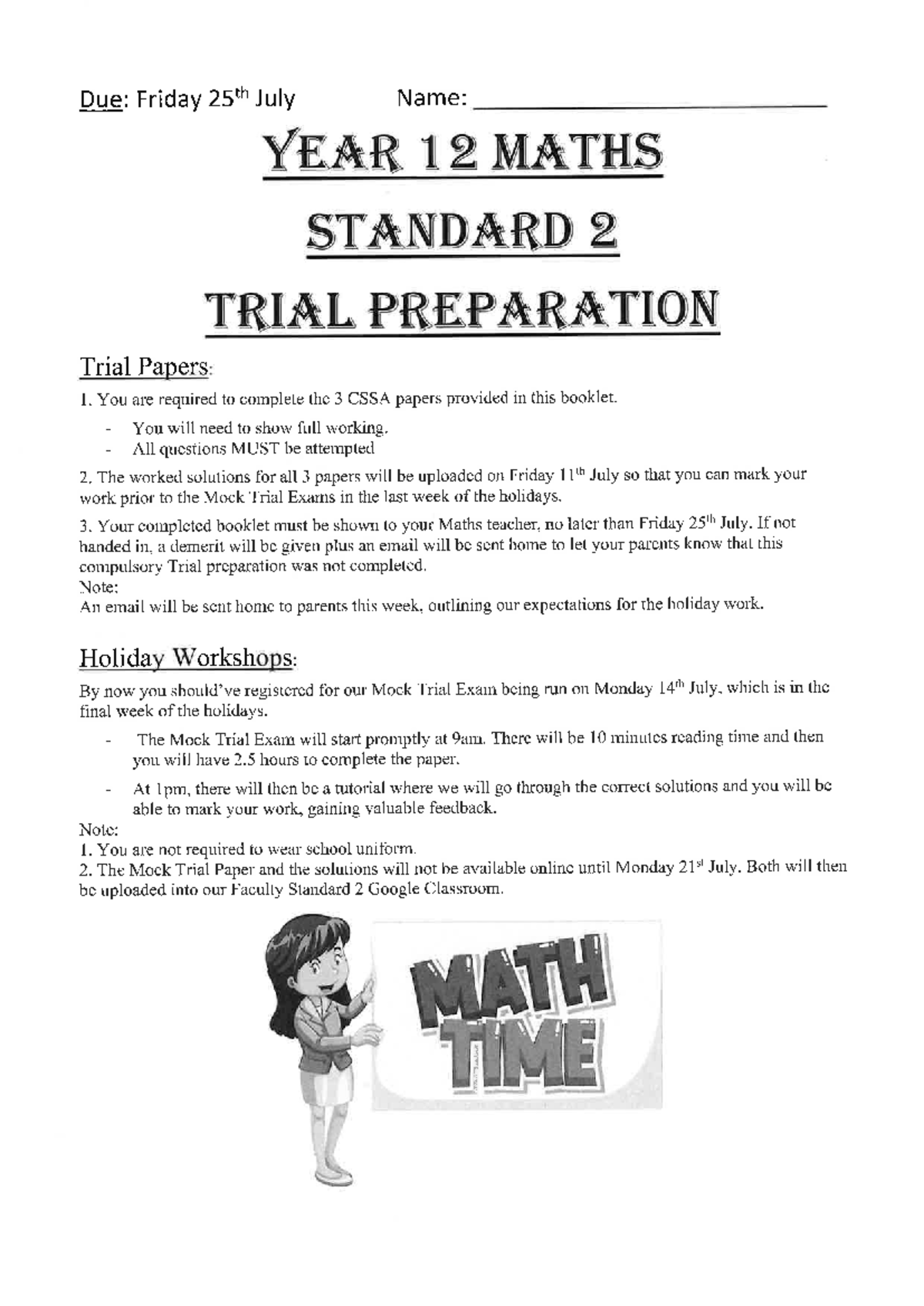 2025 MATHS STANDARD 2 TRIAL PREPARATION BOOKLET - Document Preview