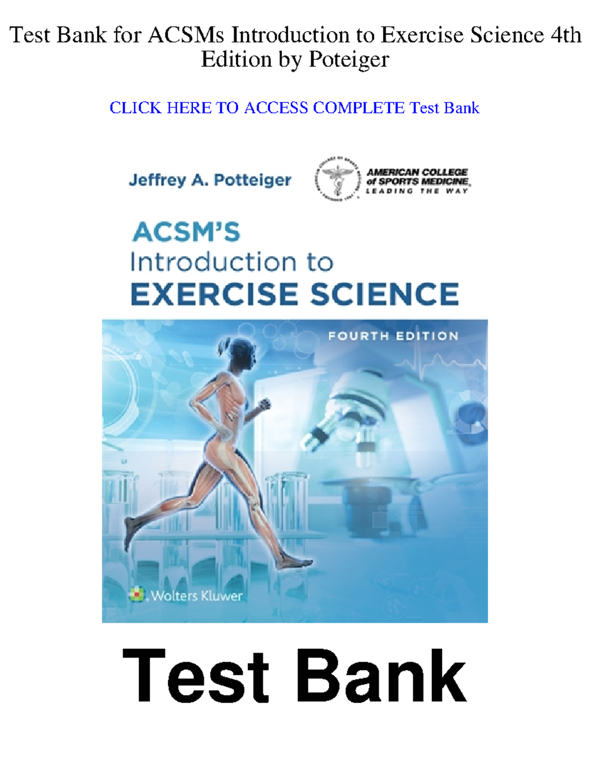 Test Bank for ACSM's Introduction to Exercise Science 4th Edition