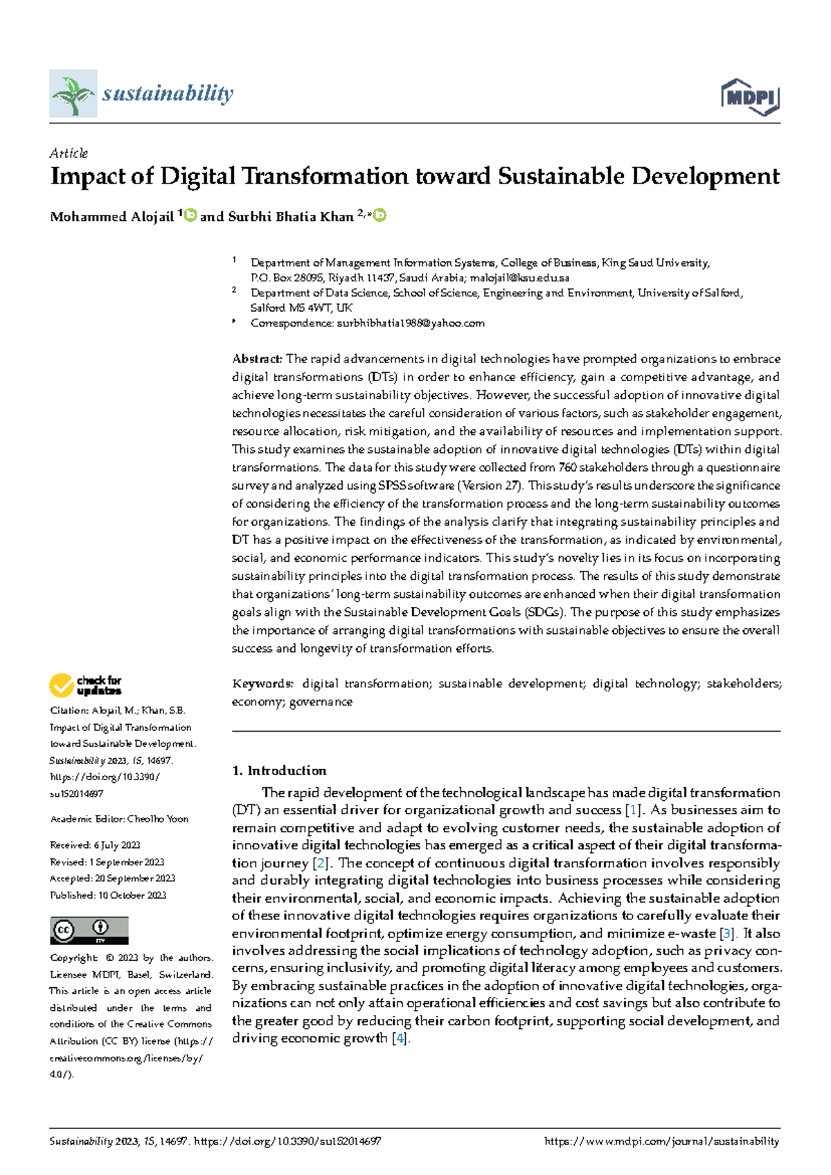 Sustainability 2023: Impact of Digital Transformation on Sustainable ...