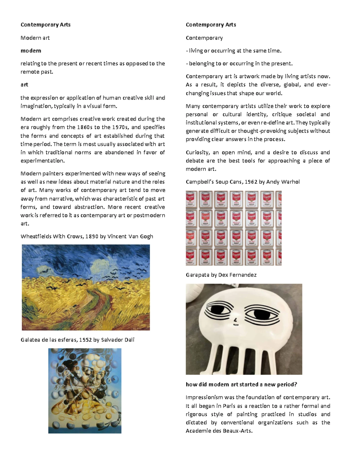 ARTA- Finals - Contemporary Arts Modern art modern relating to the ...