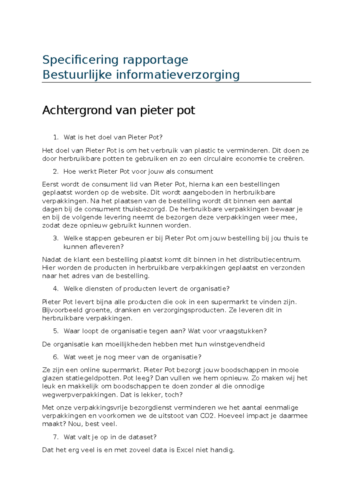 BIV Opdracht: Analyse van Pieter Pot en Risico's in Rapportage ...