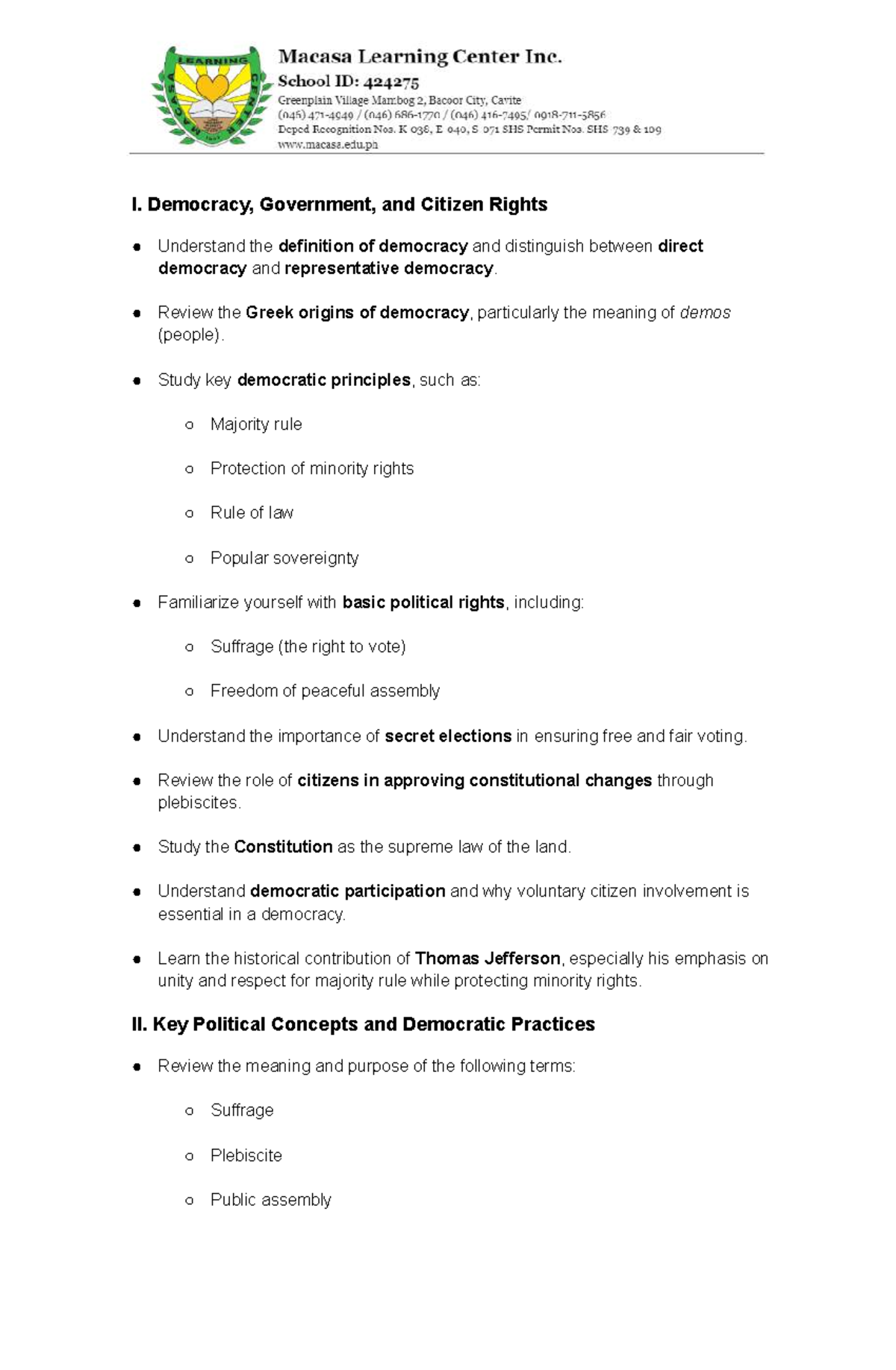 Democracy and Citizen Rights: Key Concepts and Practices - Studocu