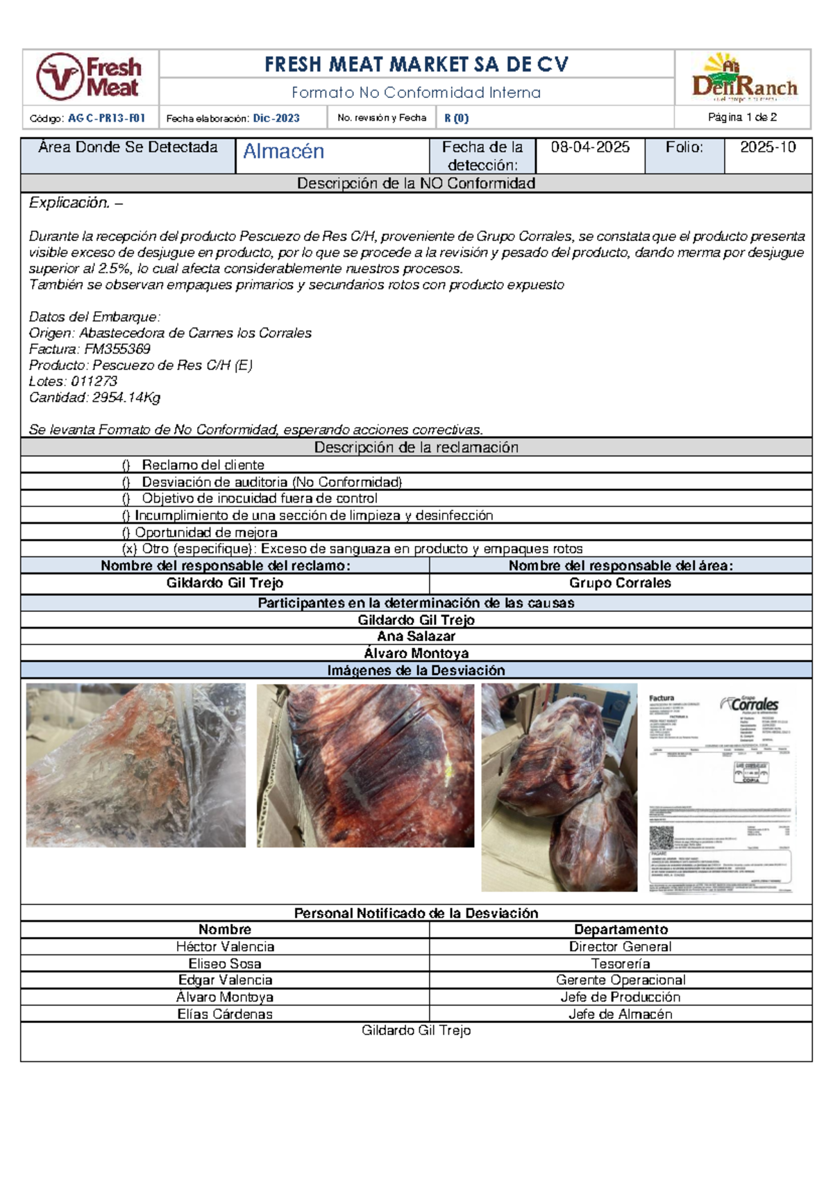 Formato DE NO Conformidad #00 - FRESH MEAT MARKET SA DE CV Formato No ...