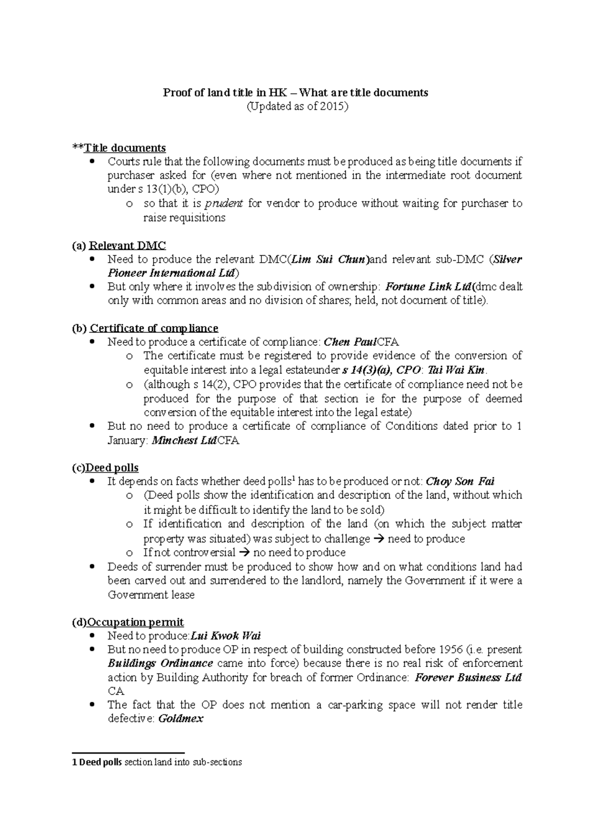 HK Land Title Proof: Key Documents and Compliance Requirements - Studocu