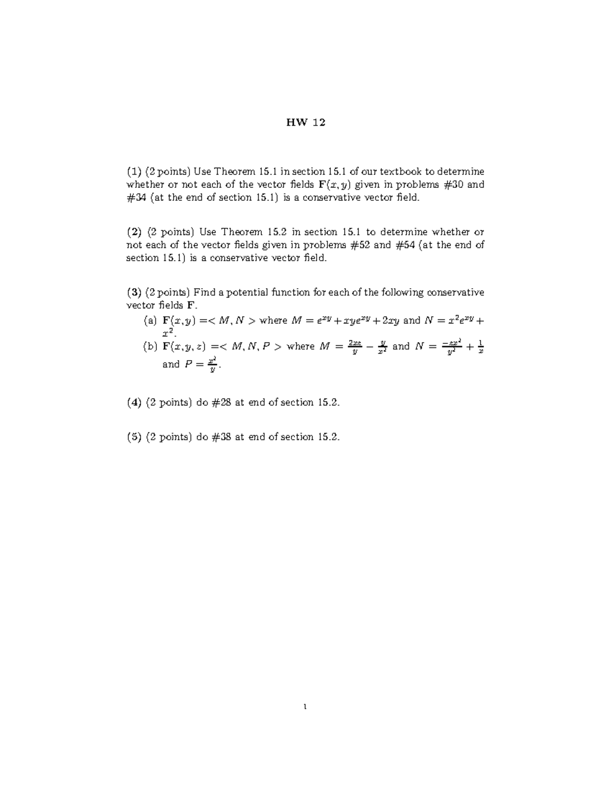 HW12mat203-f24 - Determining Conservative Vector Fields in Section 15 ...