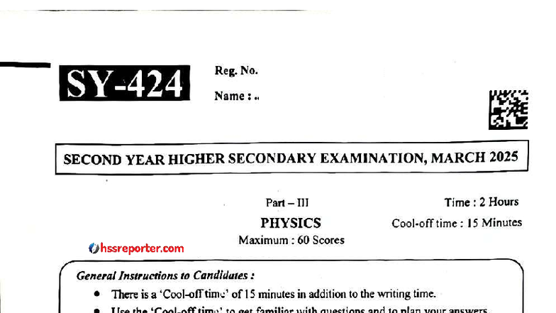 Plus Two Physics Question Paper - March 2025 Exam - Studocu
