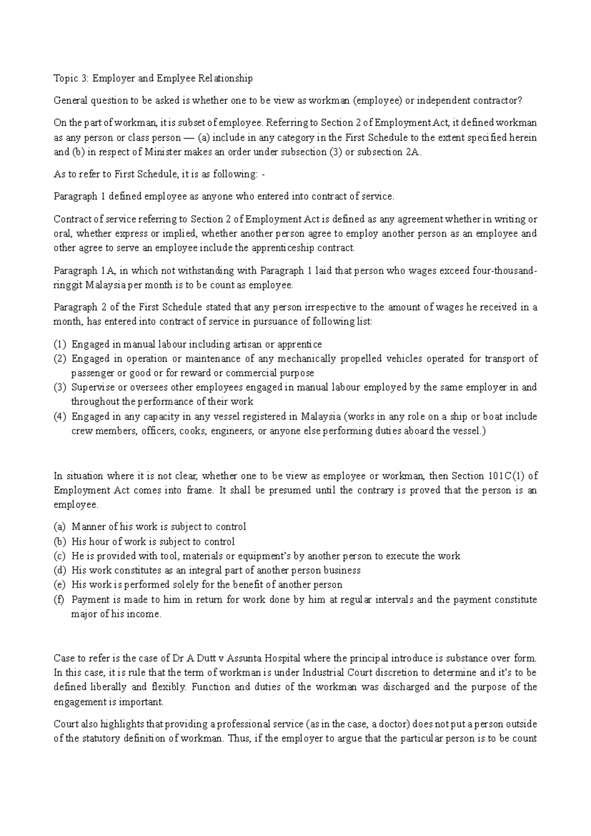 Labour Law Final Exam Notes (Excluding Chapters 8 & 9) - Studocu