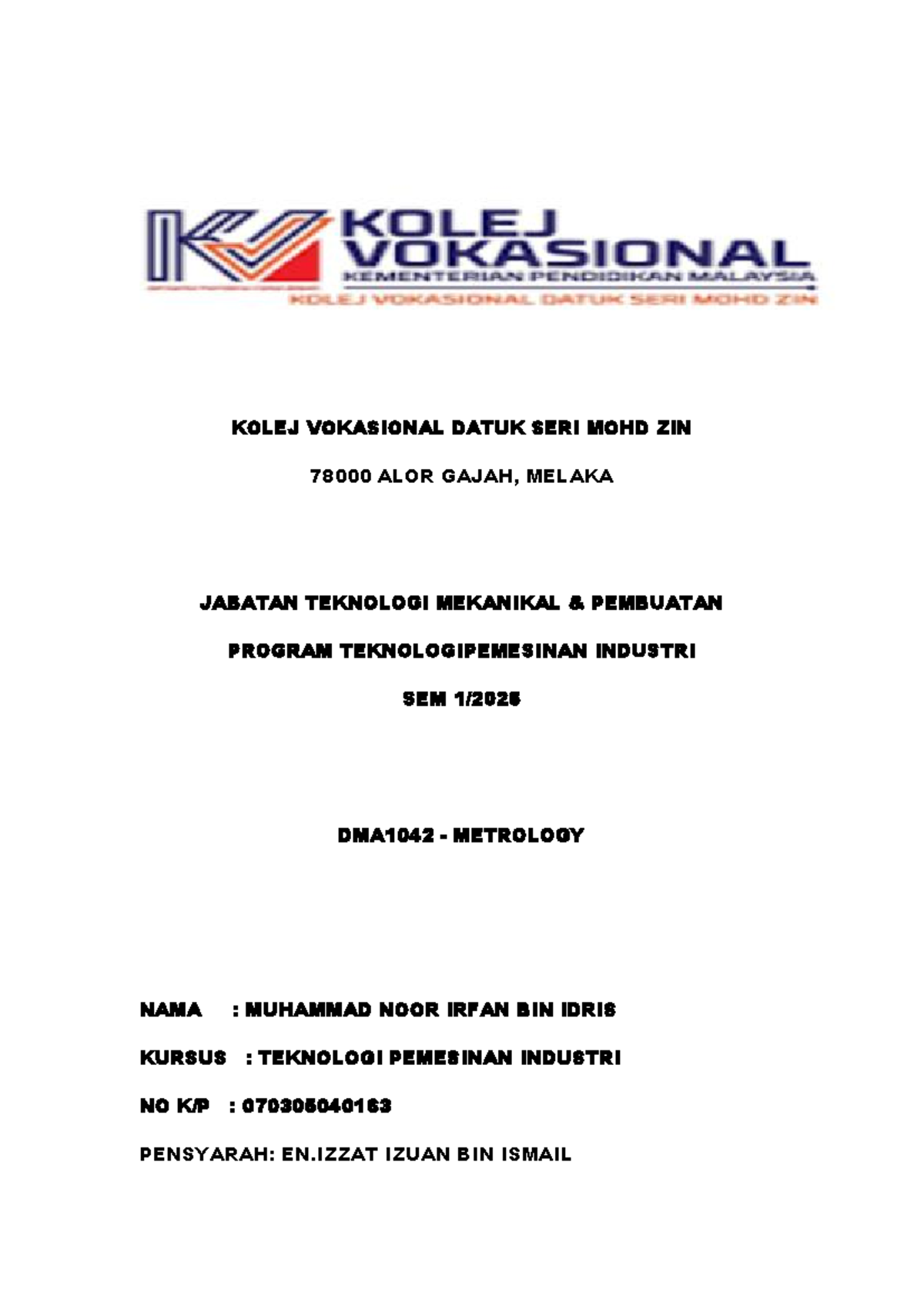 DMA1042 Metrology Practical Notes for Industrial Technology - Studocu