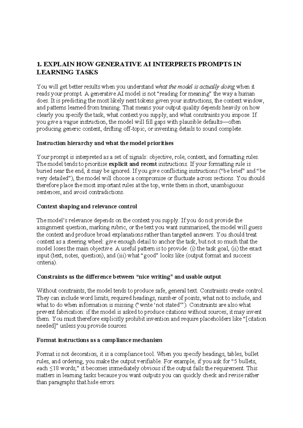 Unit 1 AI - Practical Prompt Engineering for Learning Tasks - Studocu